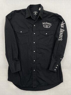 Jack Daniels Whiskey No. 7 Black Snap Western Cowboy Shirt Embroidered Mens M